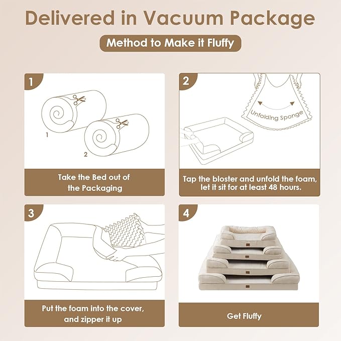 EHEYCIGA Orthopedic XL Dog Beds, Waterproof Memory Foam Dog Bed for Extra Large Dogs, Non-Slip Bottom and Egg-Crate Foam Big Dog Couch Bed with Washable Removable Cover, Beige