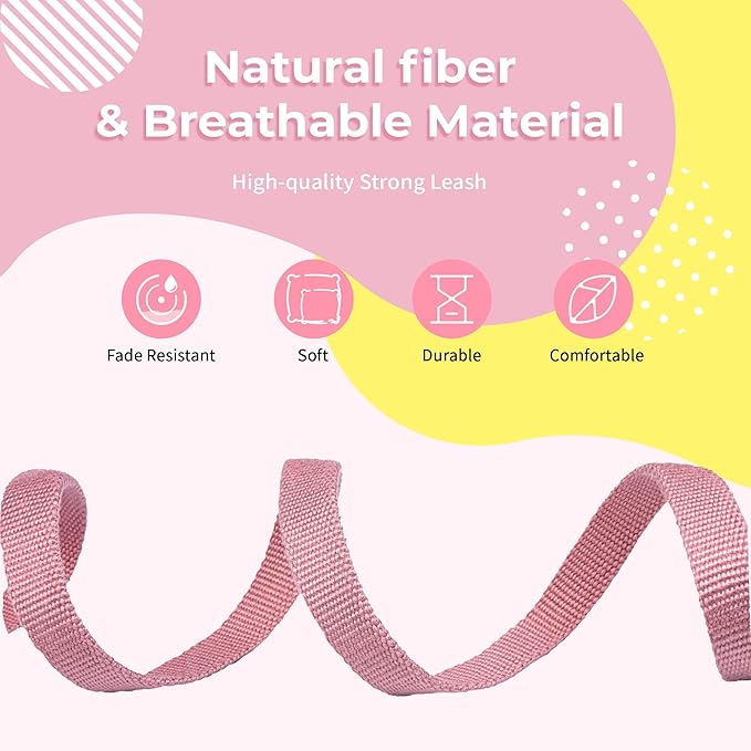 Dog Harness and Leash Set for Large Dogs Rayon Derived from Bamboo 90%, Polyester 10%, No Pull Dog Harness, Step-in Adjustable Dog Leash, Dog Harness and Leash Set for Large Dogs-Pink
