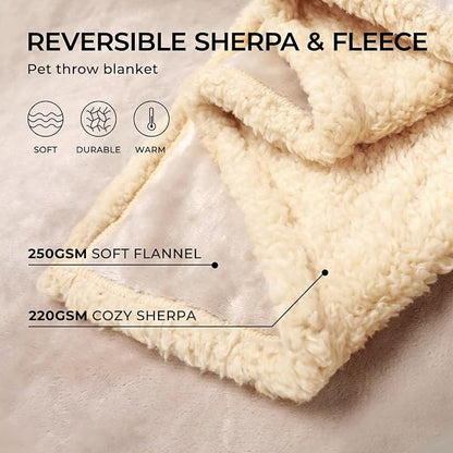 Waterproof Pet Blanket, Liquid Pee Proof Dog Blanket for Sofa Bed Couch, Reversible Sherpa Fleece Furniture Protector Cover for Small Medium Large Dogs Cats, Dark White King Size（100" x 85"）