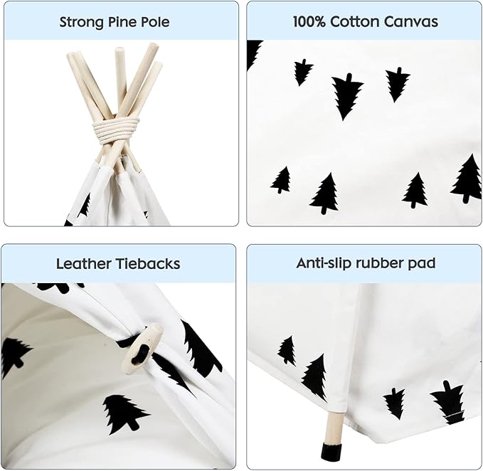 Pet Teepee Tent for Dogs, Dog Cat Teepee Bed, Portable &Washable Dog Houses Indoor Outdoor Puppy Beds for Small Dogs Cats Rabbits with Cushion and Blackboard