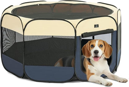 A4Pet Dog Playpen, Portable Pet Playpen, Pop Up Dog Playpen Indoor/Outdoor - Ideal for Dogs, Cats - Removable Zipper & Collapsible Travel Bowl