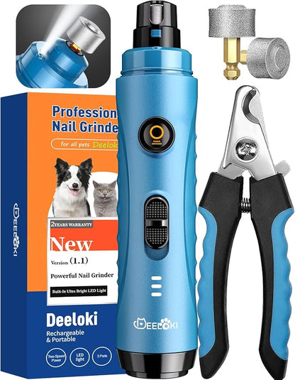 Dog Nail Grinder with LED Light Upgraded 2 Speeds Painless Pet Dog Nail Trimmers and Clipper Super Quiet Best Cat Dog Nail Clipper Kit for Large Small Dogs Pets Cats Breed Paws Quick Grooming
