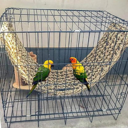 2Pcs Bird Seagrass Mat 30 × 7" Natural Grass Woven Net Hammock with Hooks Climbing Rope Ladder Chew Toys Hanging on Parrot Cage for Lovebird Pigeon Cockatiel Conure Budgie Cockatoo