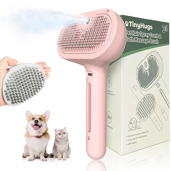 4-in-1 Pet Grooming Set: Steam Brush with Massage Mitt, Short & Long Hair Brushes for Dogs and Cats, Shedding & Grooming Supplies