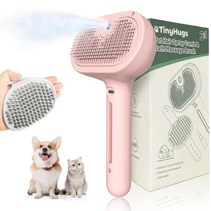 4-in-1 Pet Grooming Set: Steam Brush with Massage Mitt, Short & Long Hair Brushes for Dogs and Cats, Shedding & Grooming Supplies
