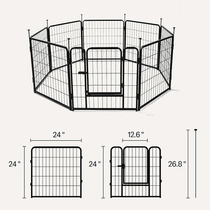 Amazon Basics Dog Playpen, 8 Panels Metal Fence with Door, Foldable for Indoor and Outdoor Use, Suitable for Small to Medium Sized Dogs, 24 Inch Height, Black