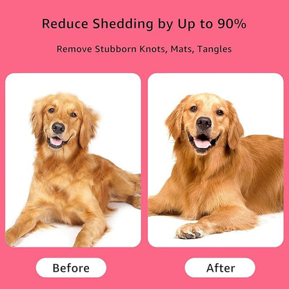 YINGFAN Pet Grooming Combo, Double-Sided Dematting Deshedding Undercoat Rake for Dogs and Cats, Dog Brush with Metal Comb for Detangling (Pink)
