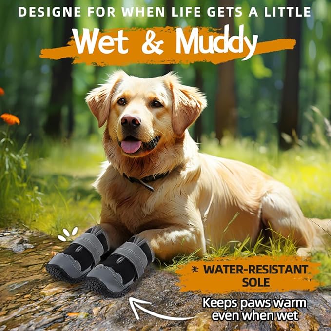 Dog Shoes for Large Dogs, Medium Dog Boots & Paw Protectors for Hardwood Floors, Outdoor Dog Booties for Hot Pavement Winter Snow Hiking, Waterproof Dog Shoes with Reflective Strips Size 7