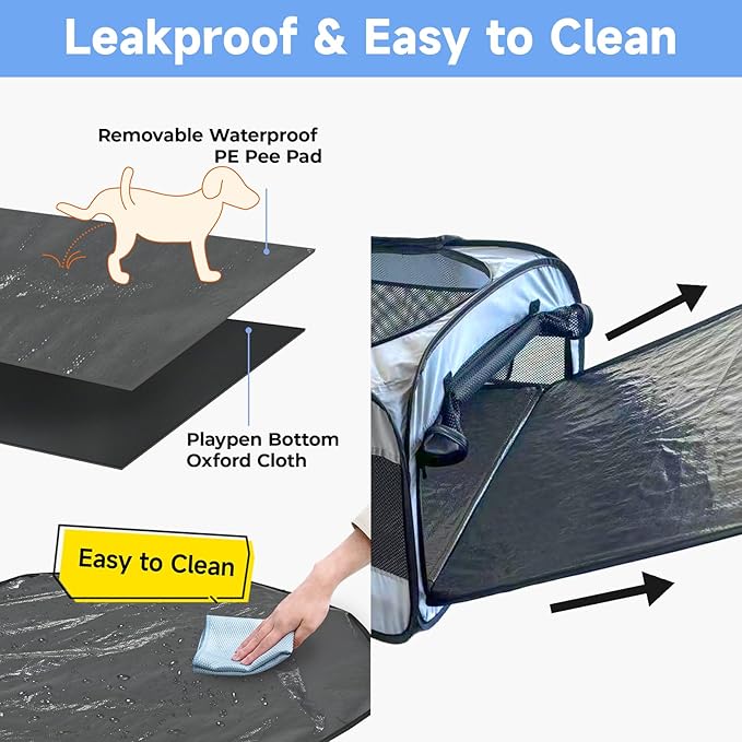 2-in-1 Dog Playpen, 46.5'' Pop Up Cat Puppy Pet Playpens Indoor/Outdoor Cats Enclosed, Cat Dog Tent Crate Cage Kennel, Portable Playpen for Kitten, Small Animals Play Pen(No Divider, Unified Space)