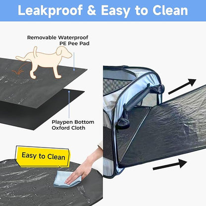 2-in-1 Dog Playpen, 46.5'' Pop Up Cat Puppy Pet Playpens Indoor/Outdoor Cats Enclosed, Cat Dog Tent Crate Cage Kennel, Portable Playpen for Kitten, Small Animals Play Pen(No Divider, Unified Space)