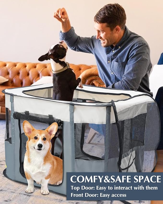 Bdor Dog Playpen, Portable Pet Playpen Tent Cage Kennel with Zipper Top Cover, Cat Kitten Puppy Rabbits Enclosure Crate for Indoor Outdoor Camping Travel, L