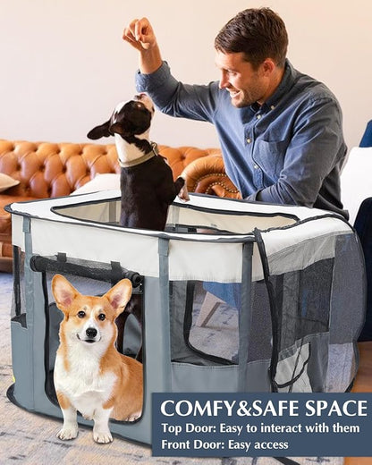 Bdor Dog Playpen, Portable Pet Playpen Tent Cage Kennel with Zipper Top Cover, Cat Kitten Puppy Rabbits Enclosure Crate for Indoor Outdoor Camping Travel, L