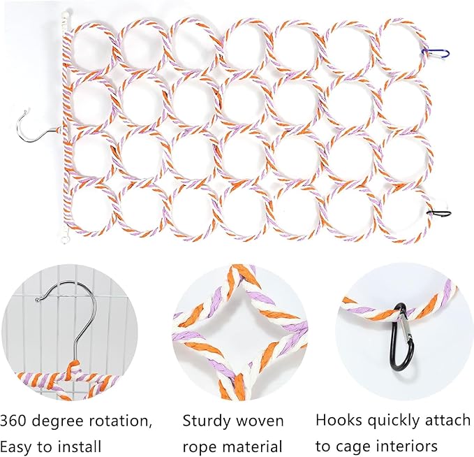 1Pcs Rat Climbing Rope Net Toy for Cage, Bird Hemp Rope Perch Swing, Ladder Rope Bridge Hanging Hammock, Small Animal Activity Toy for Mouse, Mice, Parrot, Bird (Random Color)