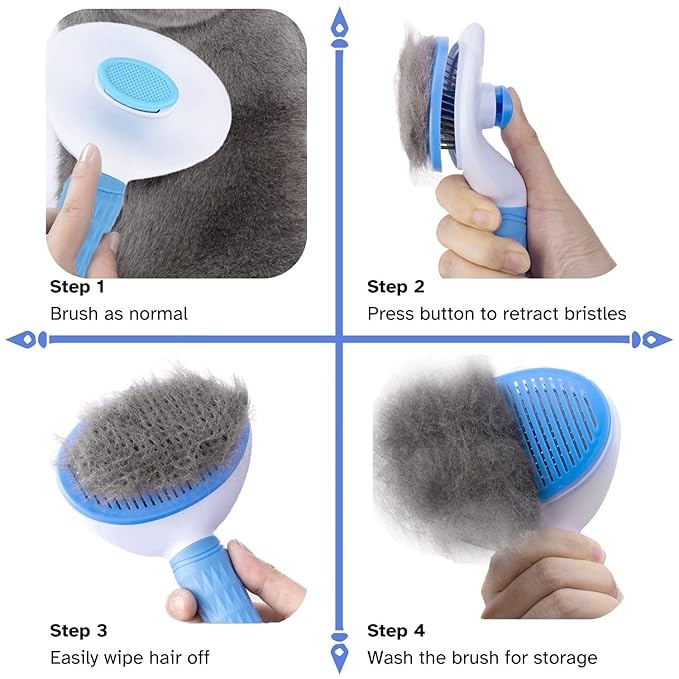 Self-Cleaning Grooming Brush for Cats and Dogs - Suitable for Long or Short Hair, Sensitive Skin Comb, Blue and White - [TaiQiang]