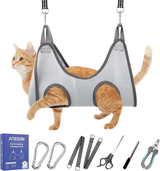 Pet Grooming Hammock Harness for Small Dogs & Cats Nail Trimming, Dog Sling for Cutting Nails, Dog Hanging Holder Hanger with Nail Clippers, Nail File, Scissors