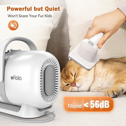 Afloia Dog Grooming Kit, Pet Grooming Vacuum & Dog Clippers Nail Trimmer Grinder & Dogs Brush for Shedding with 6 Pets Grooming Tools, Low Noise Dogs Hair Remover Pets Supplies (White)