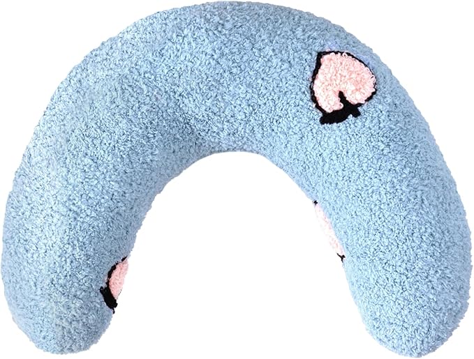 Lystaii Cat Pillow for Indoor Pet Cat Dog Calming Pillow Soft Fluffy Cat Bed Pillow Dog Neck Pillow Pet Toy Half Donut Anxiety Relief Pet Pillow with Cute Embroidery Pattern (Blue, Peaches)