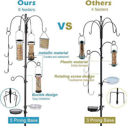 Bird Feeder Station with Suet Cage & Water Bowl Fruit Hook- Adjustable Pole, 6 Hanging Hooks for Wild Birds, Outdoor Garden Bird Feeding Kit