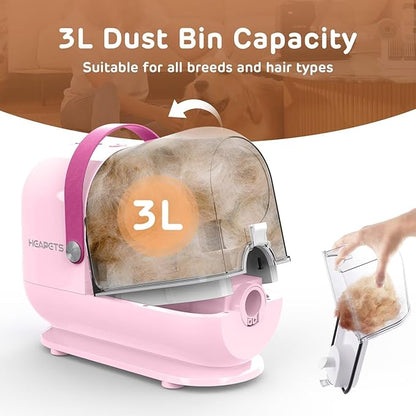 Dog Grooming Vacuum Kit - 3L Vacuum with 7 Tools, Low Noise Electric Clipper and Brush for Pet Shedding at Home, Pink