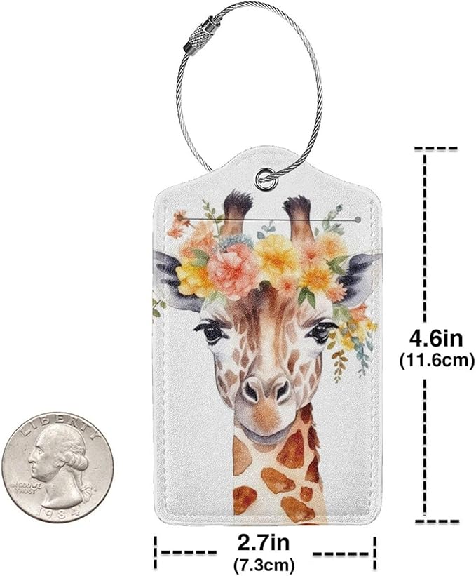 2 Pcs Watercolor Giraffe Luggage Tag for Suitcase, Identifiers Privacy Cover ID Label with Steel Loop, Party Decorations Giraffe Tags Birthday Gifts for Men Women Kids Travel