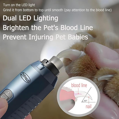 Dog Nail Trimmers, 5-Speed Professional Quiet Electric Dog Nail Grinder with 2 LED Lights, 2 Grinding Wheels, Type-C Rechargeable for Medium Small Large Dogs and Cat (Blue)