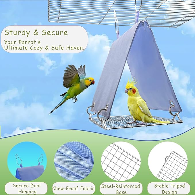 Bird Tent with Removable Pad Easy to Clean, Bird Toys Swing Parrot Hammock for Cockatiels Conures - Hanging Cage Bed Waterproof, Chew-Proof for Parakeets Lovebirds, Blue