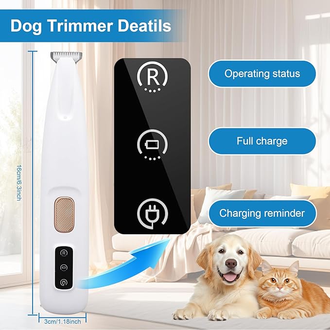 Dog Trimmer, Electric Dog Hair Trimmer with LED Light and LED Display, 18 Mm Widen Blade Pet for Small Dogs Paws Ears Face Rump, Waterproof Rechargeable