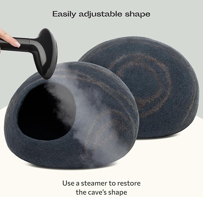 MEOWFIA Cat Cave  Premium Felt Cat Bed for Indoor Cats, Handmade 100% Merino Wool (Medium, Slate Grey)