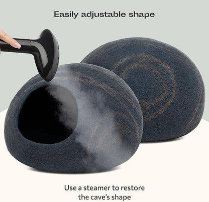 MEOWFIA Premium Felt Cat Bed Cave - Handmade 100% Merino Wool Bed for Cats and Kittens (Large, Slate Grey)