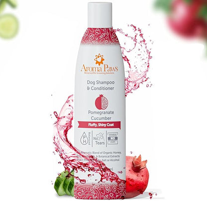 Dog Shampoo and Conditioner - Aromatic Tearless Shampoo for Cleansing, Grooming, and Conditioning - Moisturizing Anti Itch Shampoo for Dogs and Puppies - Pomegranate Cucumber 13.5 oz