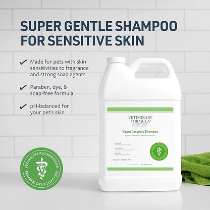 Veterinary Formula Clinical Care Hypoallergenic Shampoo for Dogs and Cats, 128 oz  No Harsh Ingredients  Fragrance-Free Pet Shampoo for Allergies and Sensitive Skin, Promotes Healthy Skin and Coat