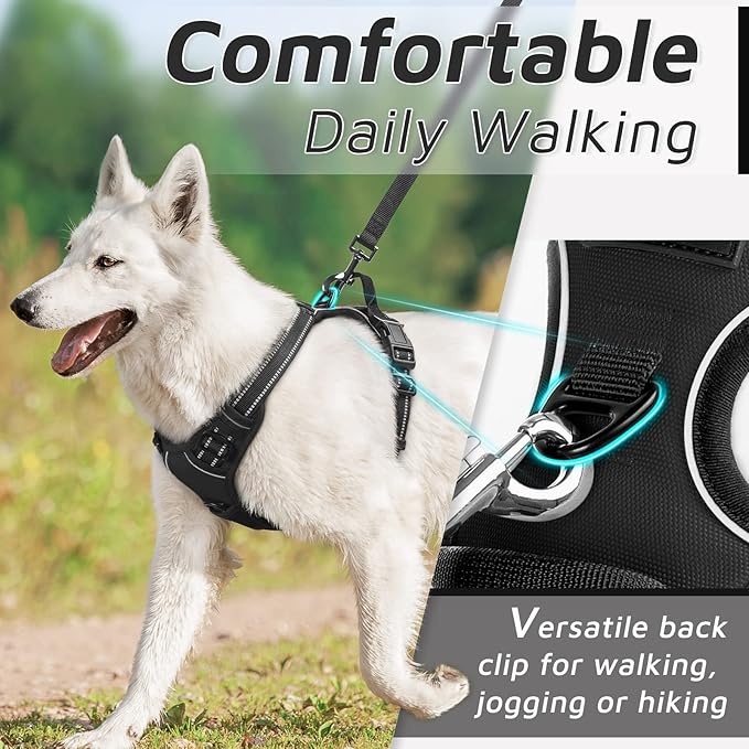 Dog Harness, No-Pull Pet Harness with 2 Leash Clips, Adjustable Soft Padded Dog Vest, Reflective No-Choke Pet Oxford Vest with Easy Control Handle for Medium Dogs, Black,