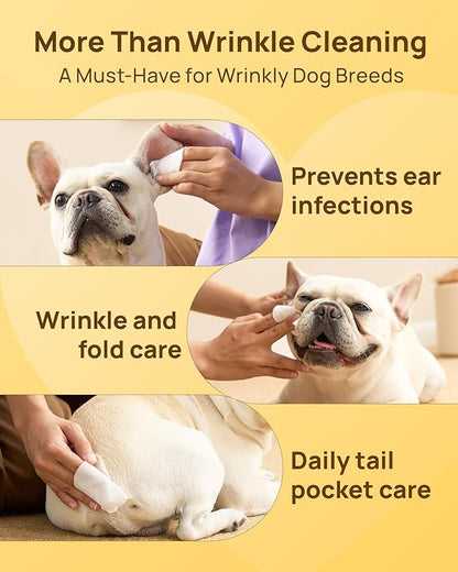 HICC PET Cleansing and Deodorizing Tear Stain Wipes, with Coconut Oil to Nourish Coat, Hypoallergenic Formula, 100 Count