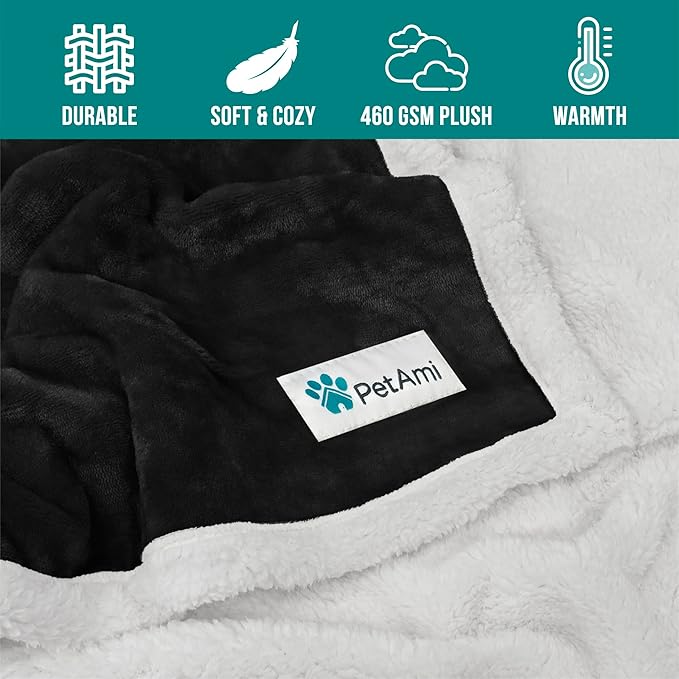 PetAmi Dog Blanket for Small Medium Dogs, Pet Bed Blanket Cat Puppy Kitten, Fleece Furniture Couch Cover Protector Sofa Car, Soft Sherpa Dog Throw Plush Reversible Washable, Mini 29x40 Black