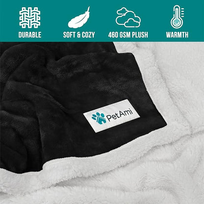 PetAmi Dog Blanket for Medium Large Dogs, Pet Bed Blanket Cat Puppy Kitten, Fleece Furniture Couch Cover Protector Sofa Car, Soft Sherpa Dog Throw Plush Reversible Washable, 40x60 Black