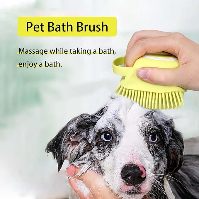 Dog Bath Brush, Dog Grooming Brush - Silicone Cat Shampoo Comb, Shampoo Dispenser for Kitty and Puppy(Pink)