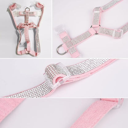 Dog Reflective Rhinestone Harness, No Pull Adjustable D-Ring Harness Walking Harness for Small Meduim Large Dog(Pink,XS)