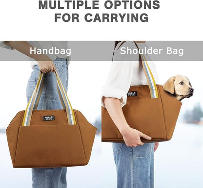 Small Dog Carrier Purse with Pockets, Portable Small Dog/Cat Soft-Sided Carrier with Adjustable Safety Tether, Versatile Pet Carrier Tote for Subway/Shopping/Hiking/Traveling (Khaki)