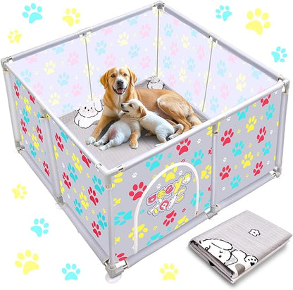 2025 Upgraded Whelping Box for Dogs,24.8__xtra Tall Dog Whelping Pen with Whelping Pad,Dog Whelping Supplies for Large Small Breed Dogs(47" Dia.x24.8 H) (Grey)