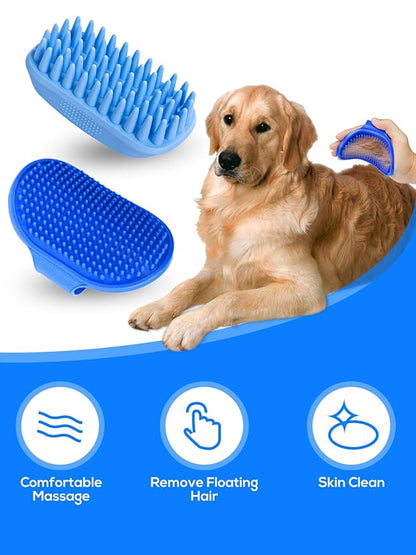 2PCS Dog Bath Brush, Dog Shampoo Brush, Silicone Curry Brush, Pet Scrubber for Short&Long Haired Dogs Cats Massage Comb, Soft Shedding Bathing Washing Brush, Essential Puppy Grooming Accessories
