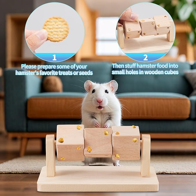 3 Pcs Wooden Hamster Enrichment Toys, Guinea Pig Chew Toys for Syrian & Dwarf Hamsters,Rabbits, Gerbils, Rats, Chinchillas, Small Animals Playing Teeth Grinding Indoor Outdoor