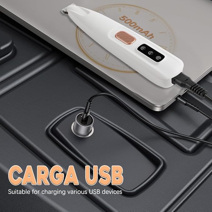 Dog Trimmer, Saffory Paw Trimmer, Saffory Electric Dog Trimmer for Paws, Pet Paws Trimmer with Led Light, Rechargeable Low Noise Pet Trimmer Hair Clipper-1set White with Oil(1)