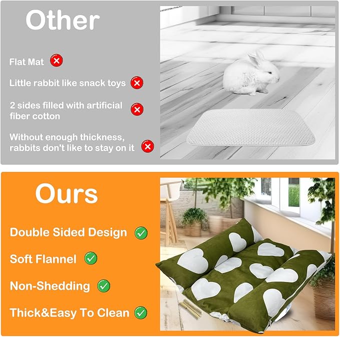 16.5 X 18in Removable and Washable Soft Rabbit Bed, Thickened and Softer Bunny Bed, Double-Sided Plush Rabbit Beds,Rabbits Concave Bed,Small Beds for Animals Indoor,Dark Green