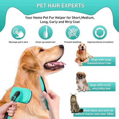 Dog Brush Kit for Grooming Short Long Haired Cats, 3 in 1 Dog Grooming Set for Small Animals, Puppy Self-Cleaning Slicker Brush for Shedding Medium & Large Dogs. Free Pet Comb + Nail Clippers