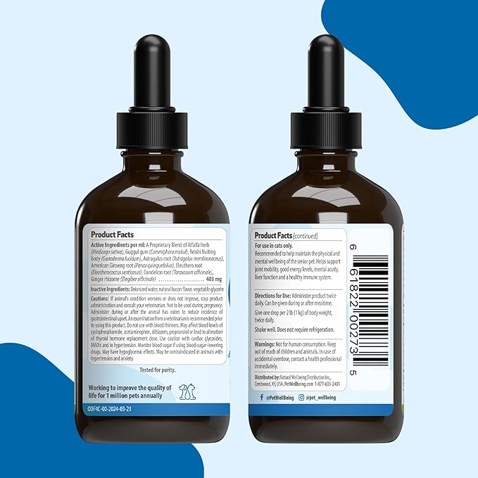 Pet Wellbeing Old Friend for Senior Cats - Supports Immune System Health, Joint Mobility, Healthy Energy Levels, Alfalfa, Reishi - Veterinarian-Formulated Herbal Supplement 4 oz (118 ml)