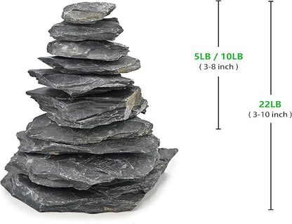 Natural Slate Stone for Aquarium 3 to 10 Inches Fish Tank Rocks Reptile Basking Stones & Fairy Garden Decor,Aquascaping,Paludariums-20LB