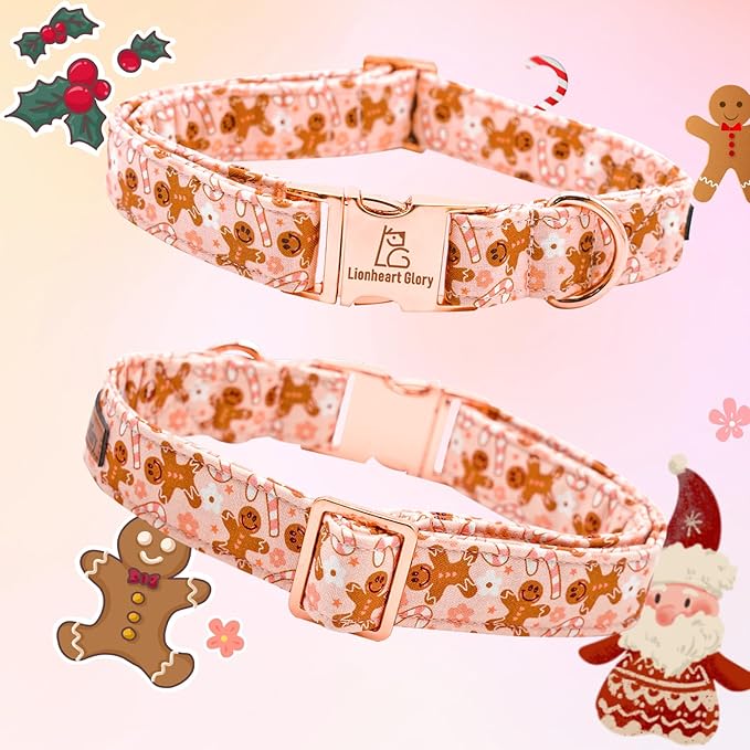 Lionheart glory Christmas Dog Collar Pink Collar Dog Adjustable Soft Dog Collars Gingerbread Man Dog Collars for Small Medium Large Dogs Female or Male Pet Collar