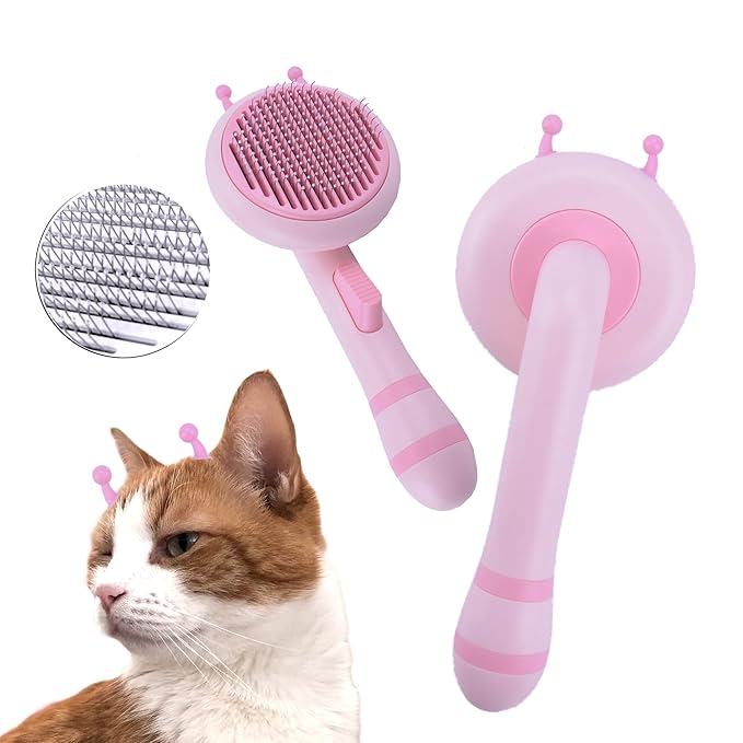 Cat Self Cleaning Slicker Brush, Cat Grooming Brush, Short and Long Haired remover for Dogs and Cats, Slicker Brush Removes Loose Undercoat & Tangled Hair (Bee-pink)