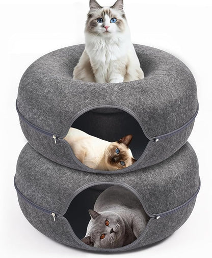 Cat Caves for Indoor Cats, Large Cat Tunnel for Multiple & Large Cats, Scratch Detachable Cave Bed, Kitten Donut Kitty Hideaway Up to 45 Lbs
