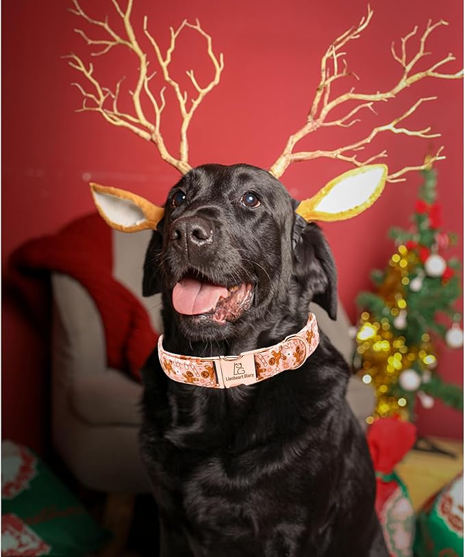 Lionheart glory Christmas Dog Collar Pink Collar Dog Adjustable Soft Dog Collars Gingerbread Man Dog Collars for Small Medium Large Dogs Female or Male Pet Collar